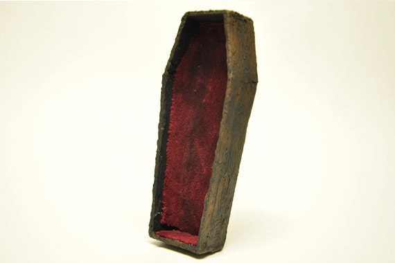 Red Velvet Open Coffin 1-inch scale dollhouse miniature