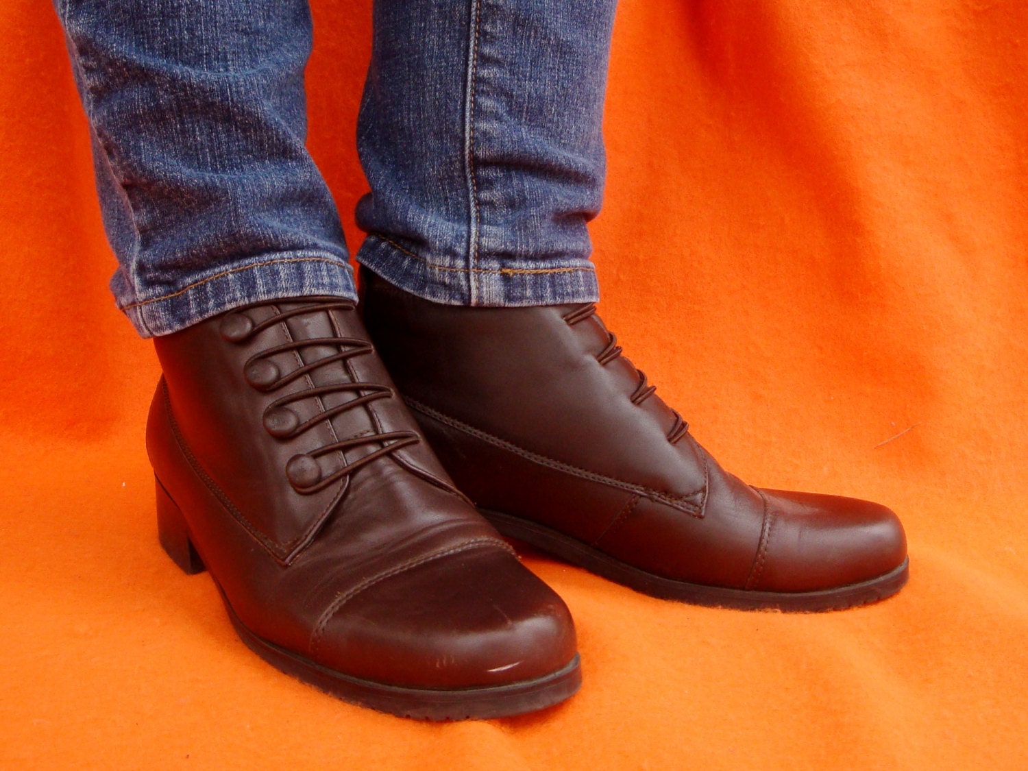 Vintage Brown Leather Lace Up Boots Granny Lacers 90s Grunge Sporto Ankle Boots Size 8.5