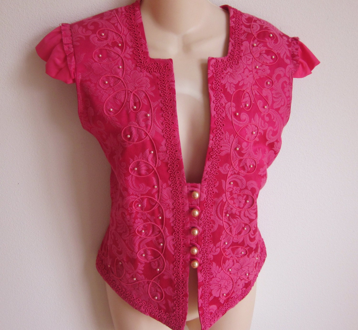 Upcycled corset vest pink brocade renaissance boho style M