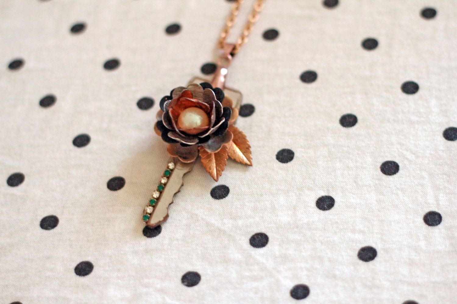 Repurposed "Flower Pearl" Key Necklace