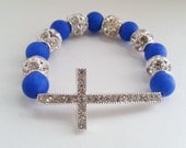 Royal Blue Agate Beades Sideways Cross Stretch Bracelet