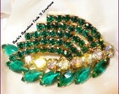 Vintage AB & Green Rhinestone Brooch - Large Statement Piece