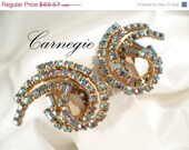 Designer Carnegie AB Rhinestone Earrings, Tiered Sky Blue Swirls, Ear-Climbers