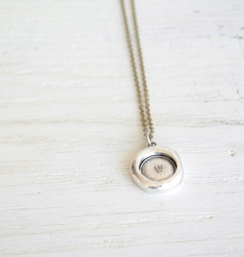 Custom Initial seal pendant / 28" antique silver and gold necklace keepsake for her / Handcrafted in the USA by White Truffle