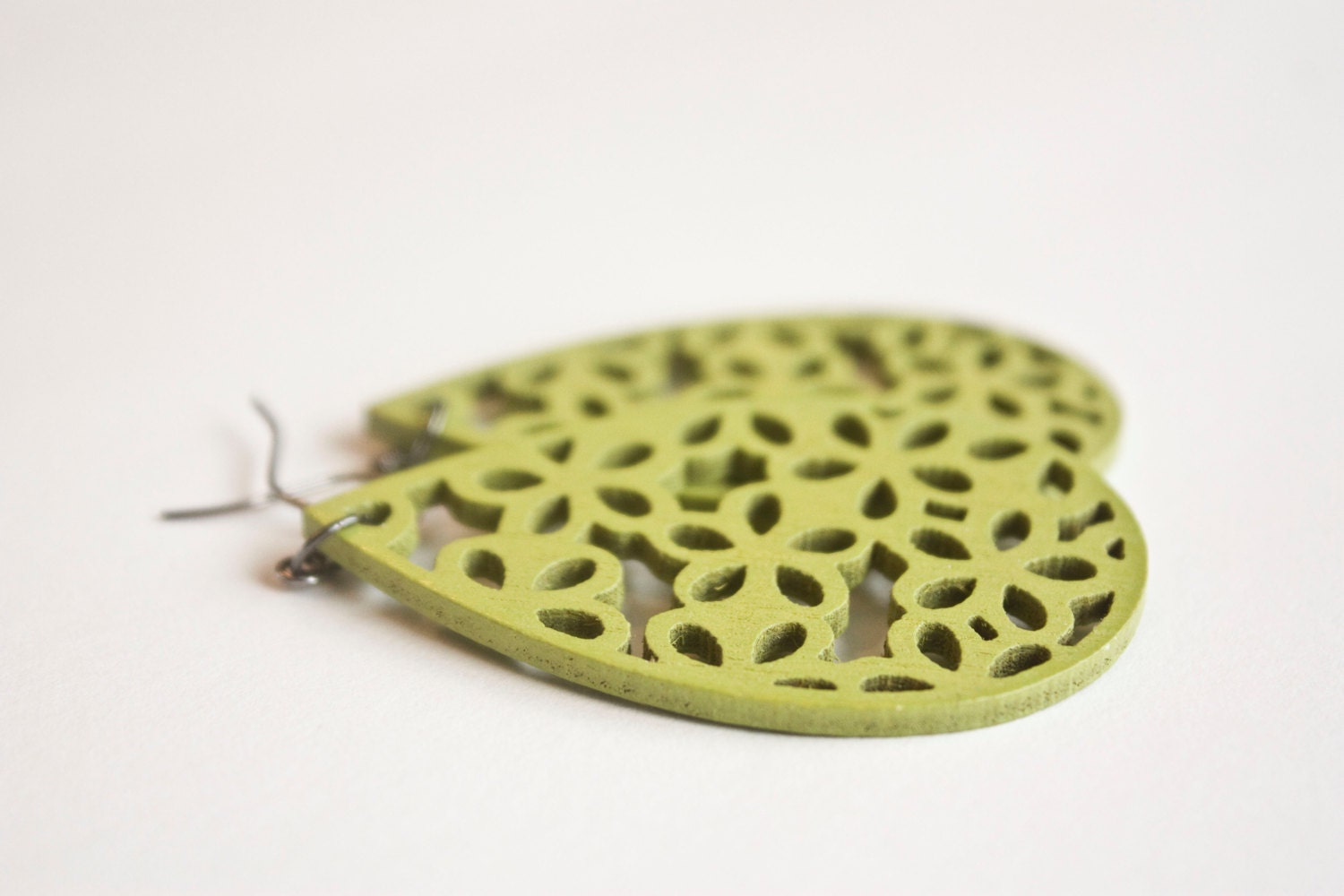 Green Wooden Teardrop Flower Dangles