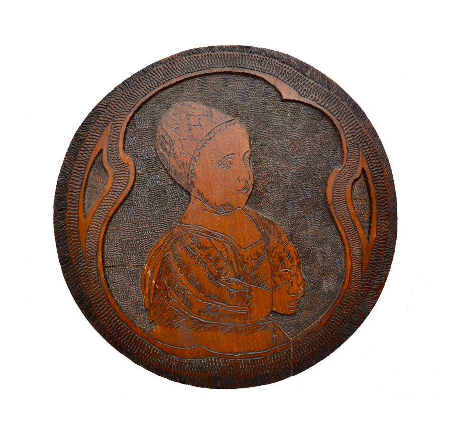 primitive wall plaque hand carved wood portrait of Baby Stuart Flemish Art  from Elizabeth Rosen