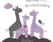 Baby girl nursery, Baby giraffe print, Gray Purple Nursery, Brooklyn Pottery Barn, baby giraffe art, personalized, First We had Each Other