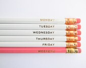 Hello Weekend Pencils - White, Pink, & Gold, Set of 6