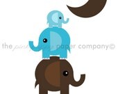To the Moon and Back Elephants 5x7 Print (you choose your colors)