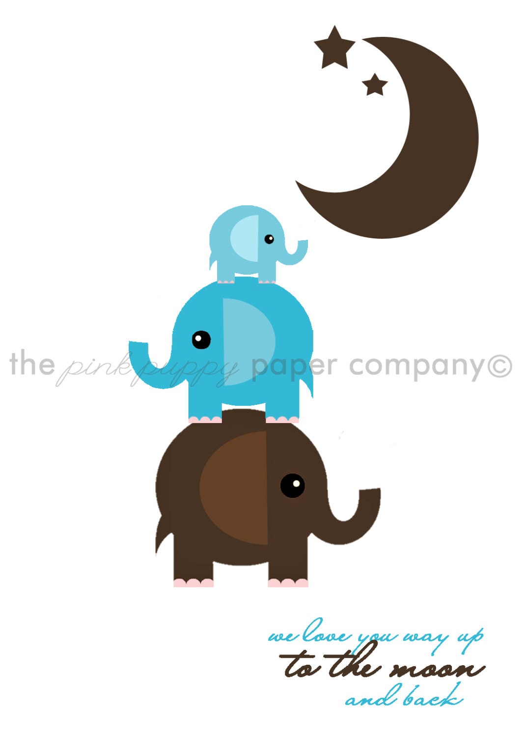 To the Moon and Back Elephants 5x7 Print (you choose your colors)
