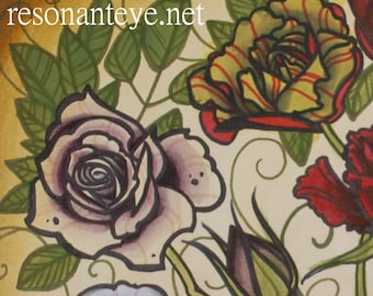tattoo flash, nine roses: original art, tattoo rose,  tattoo flash, floral art