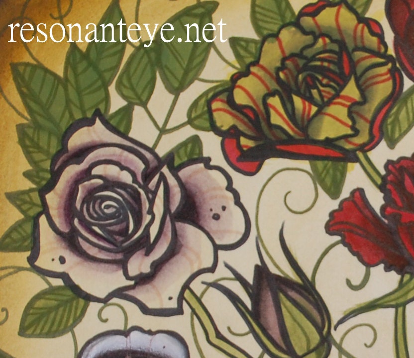 tattoo flash, nine roses: original art, tattoo rose,  tattoo flash, floral art