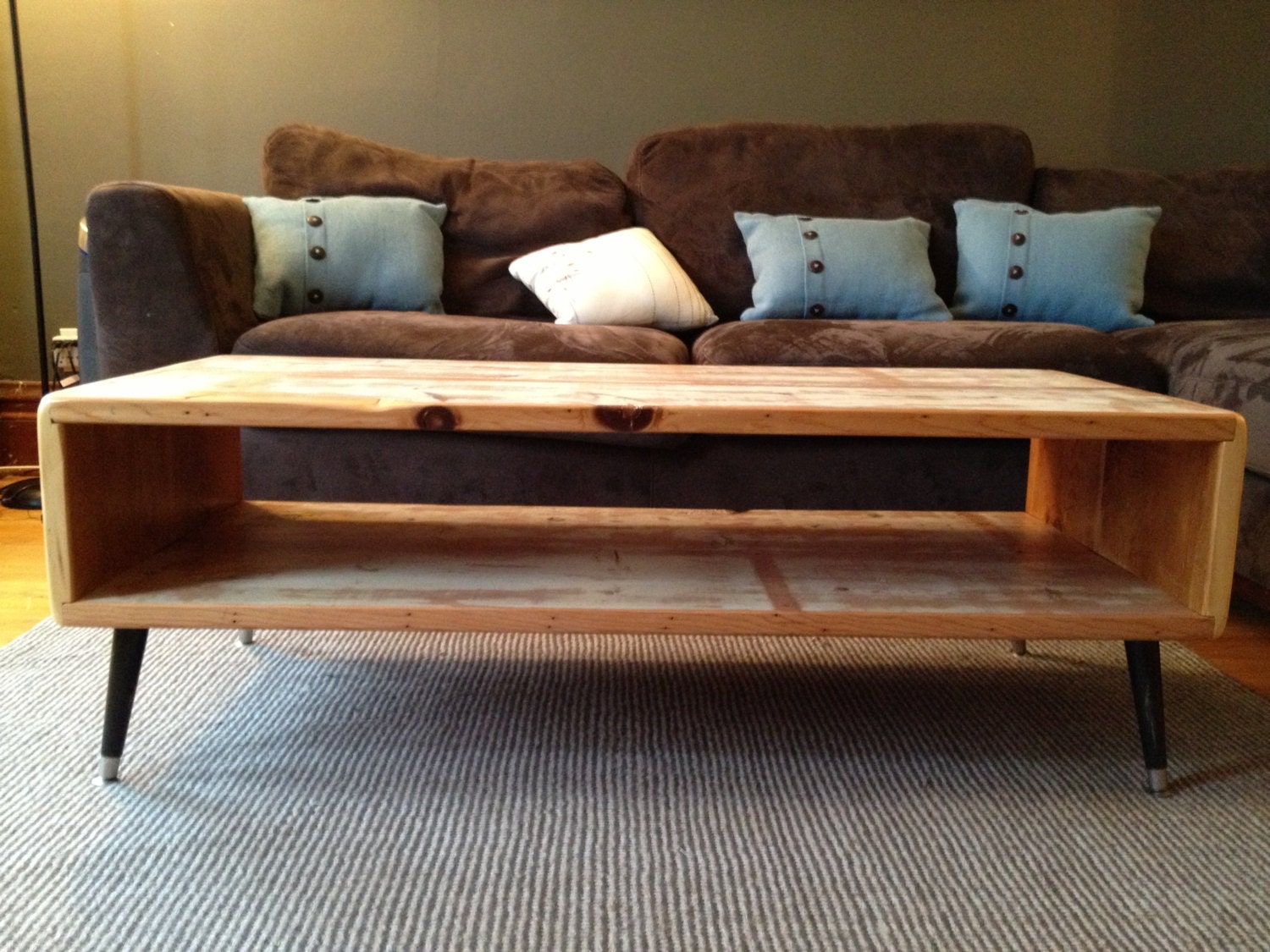 Coffee table built with salvaged Chicago warehouse lumber