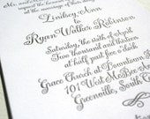 Classic and Modern Calligraphy Letterpress Invitation, Black and White or custom colors