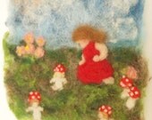 Waldorf Inspired Felted Mushroom Fairy and a Little Girl in a Red Dress