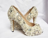 Ivory pearl crystal shoes