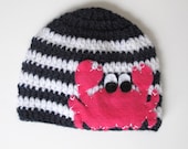 Crabby Girl Hat with Felt Applique - Girl sizes 12-24 & 2T-4T