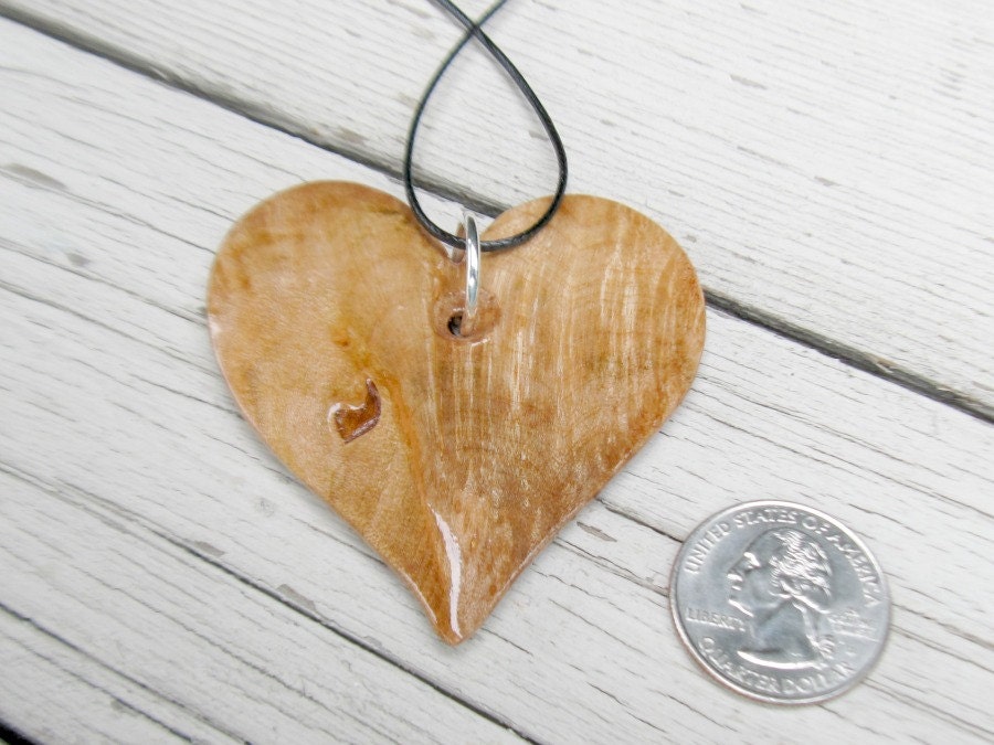 Large Wood Heart Necklace - Maple Burl - Women's Jewelry