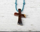 Men's Cross Necklace - Kingwood & Zebrawood - Wood Cross Jewelry
