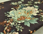 Vintage Cotton Linen Fabric Large Rose Fabric on Black Fabric with Flower Floral Blooming Linen Fabric 1/2 Yard wf01