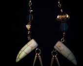 Mismatch "Bone" and Bead Dangle Earrings 
