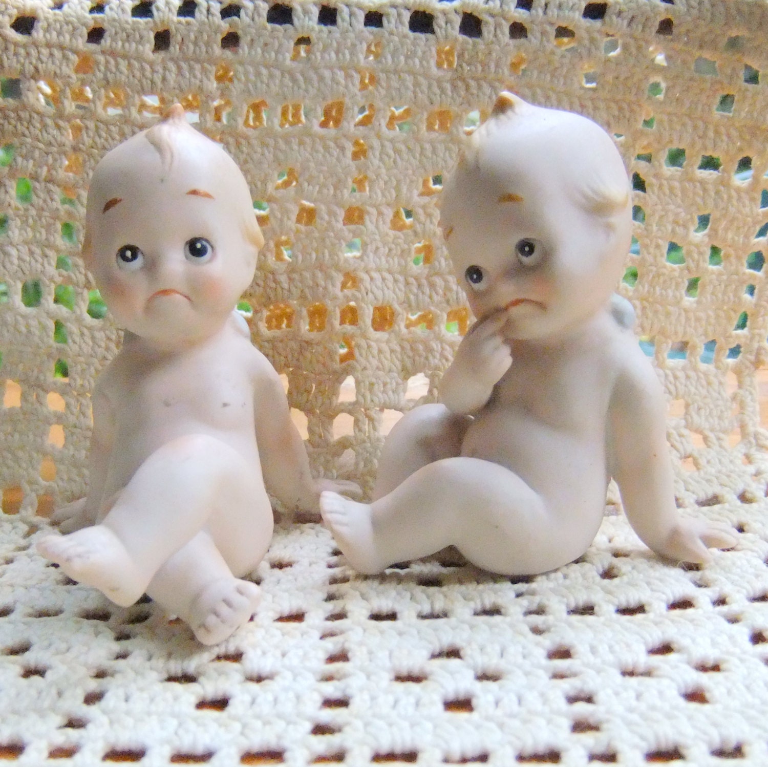 Vintage Kewpie Figurines KW913 Porcelain Bisque with Crossed Legs