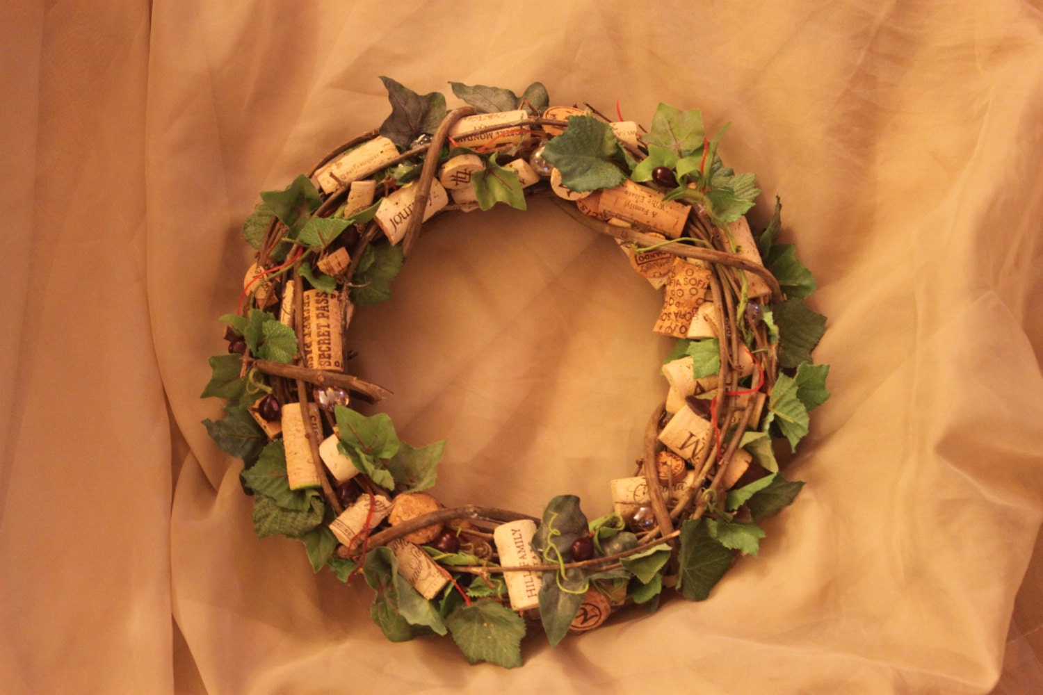 Vineyard leaf wine cork wreath