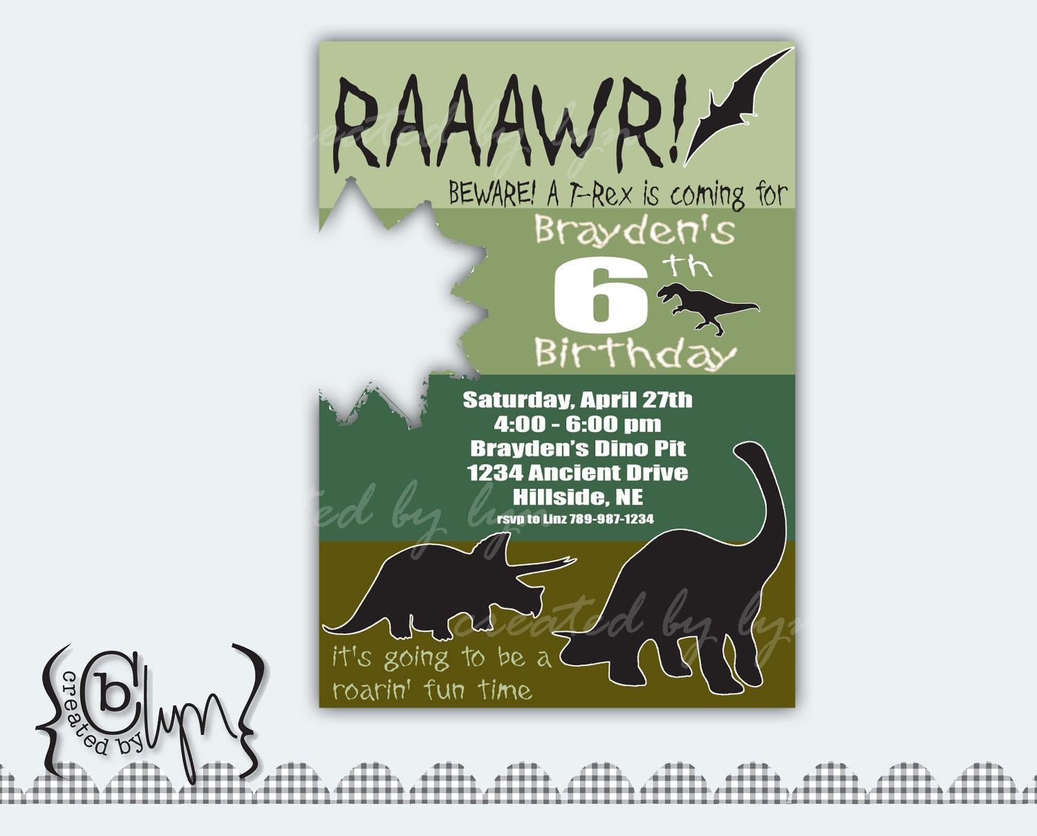 Dinosaur Party Invitation with T-Rex bite