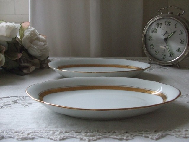 Vintage French pair of white porcelain side dishes.  Paris apartment, cottage chic