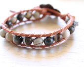 Orange and brown Leather Wrap Bracelet - beaded leather wrap - bohemian bracelets - spring summer fashion - Mother's Day Gift