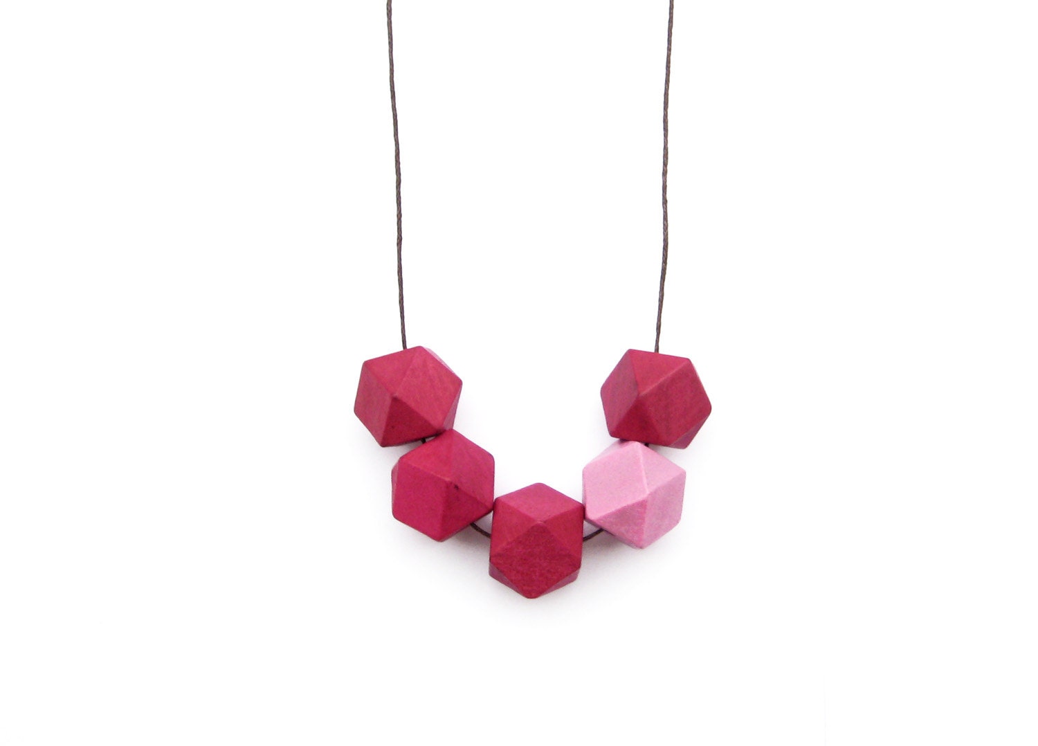 Geometric Necklace/ Wooden Necklace / Pink Necklace/ Boho Necklace