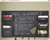 ON SALE Chalkboard Mail Organizer Large wall mounted pockets with key hooks