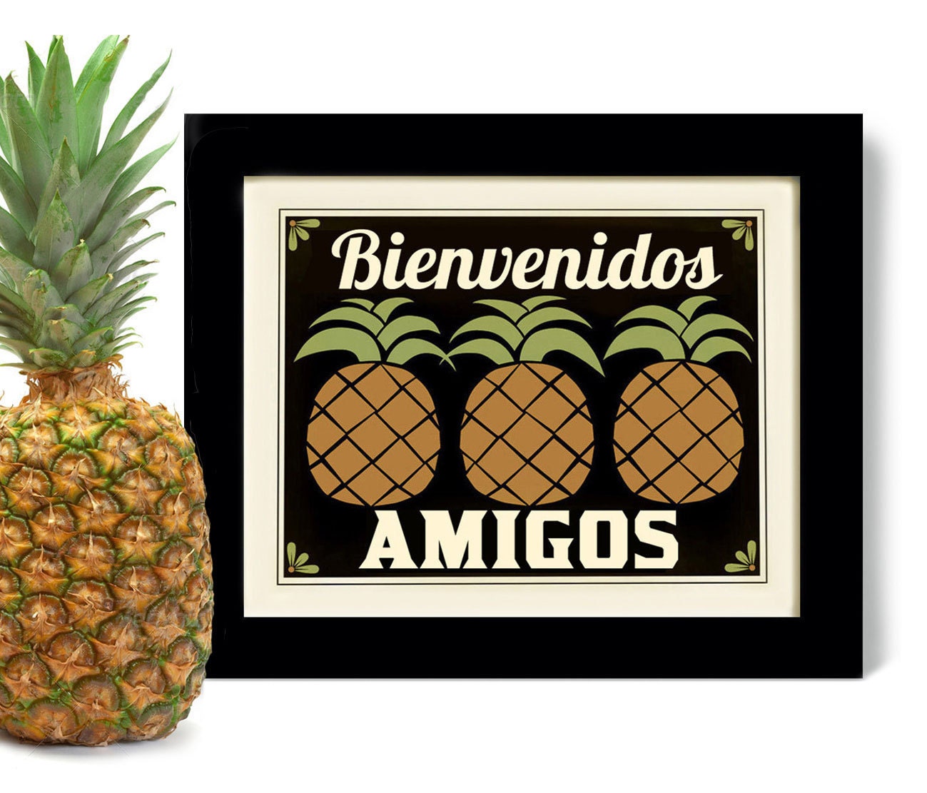 Kitchen Pineapple Art Print Decor Welcome Friends Mexican Wall Art