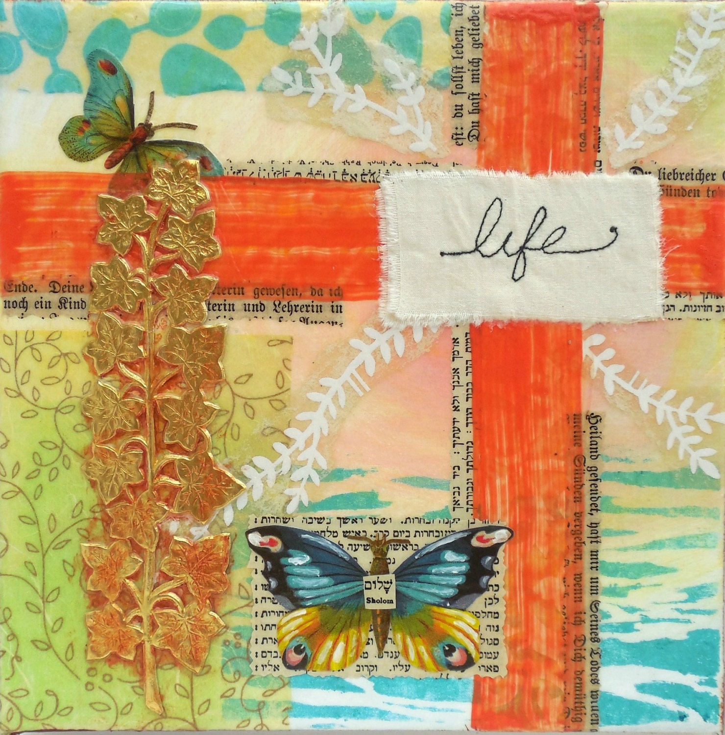 LIFE- Original Mixed Media Collage, Inspirational Art, Abstract, stretched canvas, 8x8 home decor - TheExpressivePalette