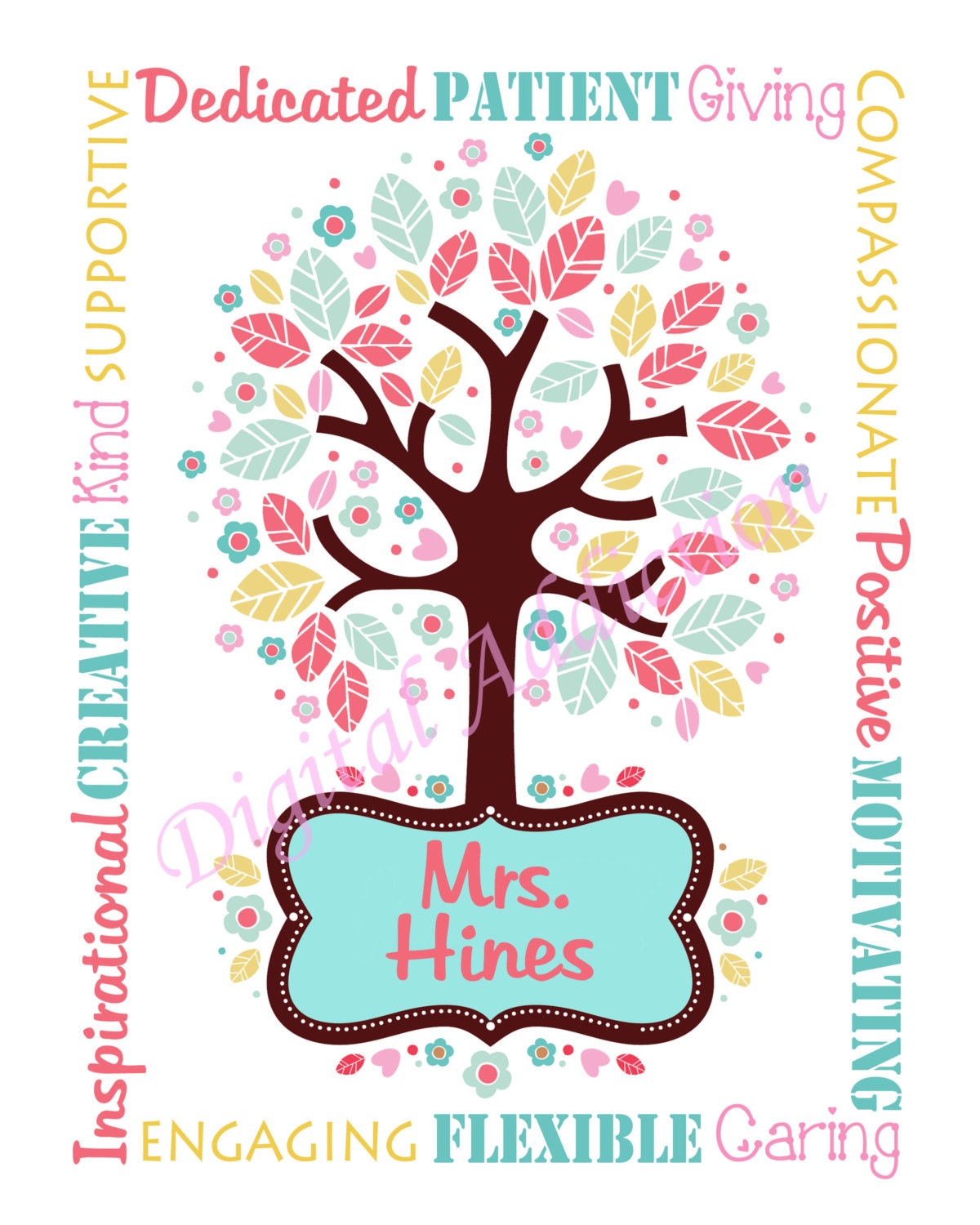 Teacher Appreciation... Personalized Digital Download... Tree of Inspiration... Make into a Print, Scrapbook Page, Stationary