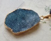 1 Piece of 1.5" x 1" Gold Plated Edged Agate Aura Druzy Pendant Necklace (3) (sm.)