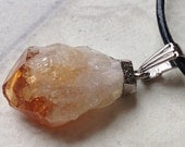 1 Piece of 1" x 0.5" Raw Citrine Point Pendant  With Leather Cord Necklace (4) (tm.)