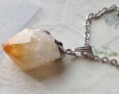 1 Piece of 0.5" x 0.925" Raw Citrine Point Pendant  With Platinum Plated Necklace (2) (tm.)