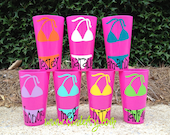 Personalized Bachelorette Cups, Set of 11 Tumblers, Beach,Bikini, Party Cups