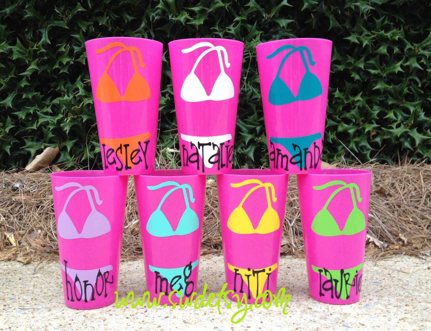 Personalized Bachelorette Cups, Set of 10 Tumblers, Beach,Bikini, Party Cups