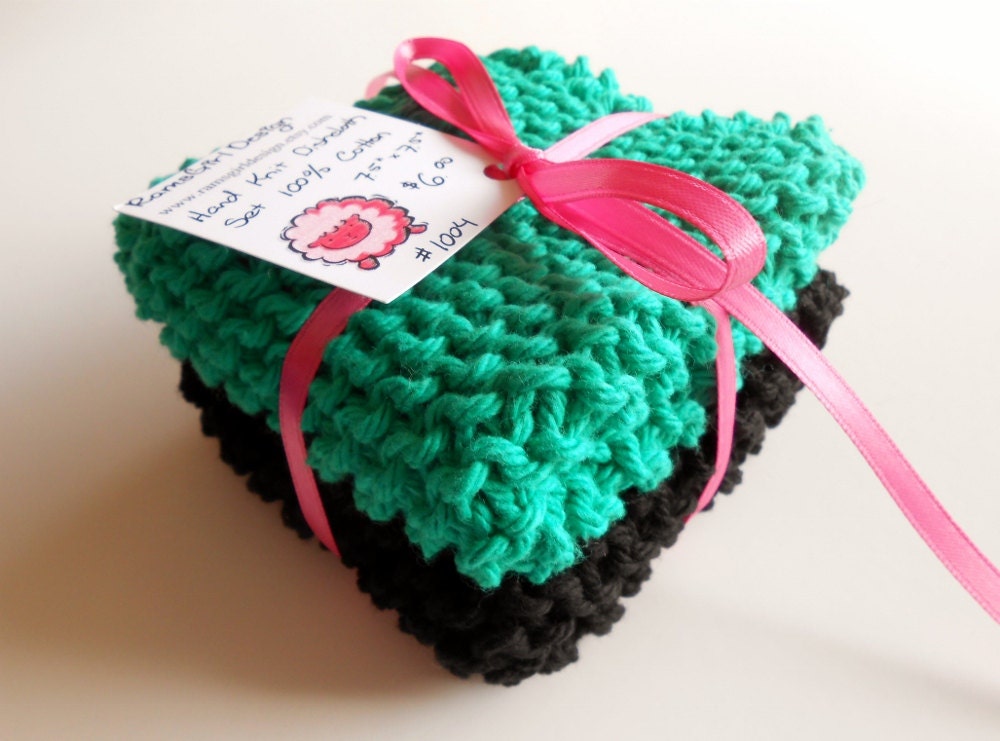 Green and Black Cotton Dish Cloths - Set of 2