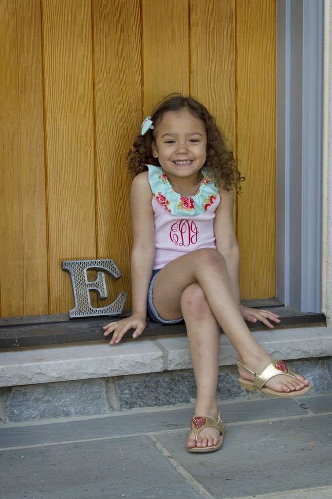 Ruffled Monogrammed Ribbed Tank Top