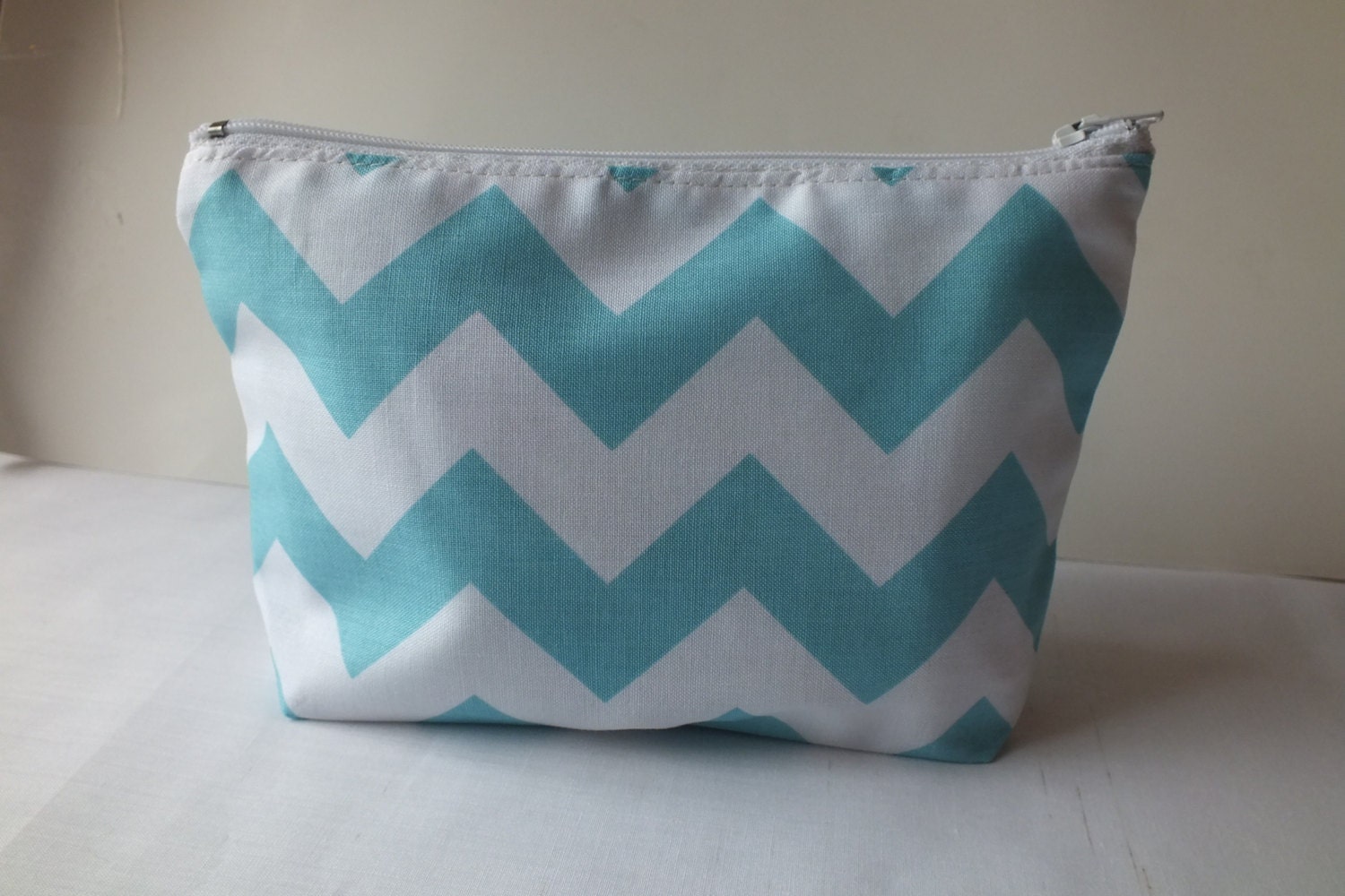 Makeup Bag, Camera bag, phone case, card holder Zipper Pouch. Aqua Chevron