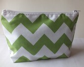 Makeup Bag, Camera bag, phone case, card holder Zipper Pouch. Green Chevron