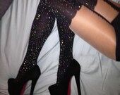 nude suspender hose with crystallized thigh highs by dbleudazzled