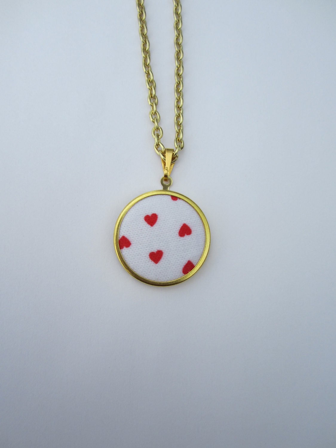 Tiny Hearts Fabric Pendant Necklace