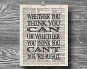 book page dictionary art print poster whether you think you can quote typography vintage decor inspirational motivational henry ford