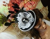 black and white cat cameo Victorian Tophat Minihat Fascinator Minizylinder Gothic Steampunk Burlesque Larping Wedding Western Costume