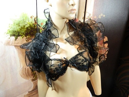 Black Organza Stole Gothic burlesque Wrap Shrug Bolero Boa Fantasy larping costume dancin Tribal Fusion Belly Dance