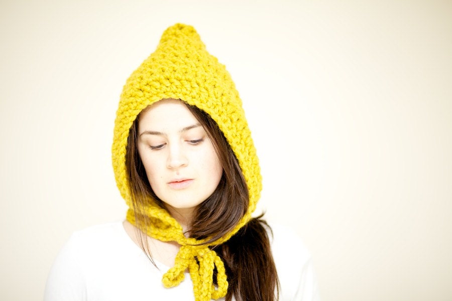 Pixie Hood - Crochet Hood Hat - Chunky Crochet Hood in Mustard Yellow - The Hood